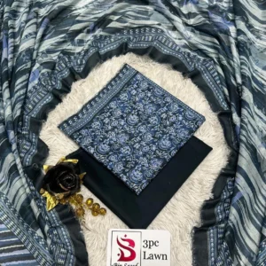 3 Piece Printed Teal Color Unstitched Suit