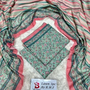 3 Piece Printed Mint Green Color Unstitched Suit