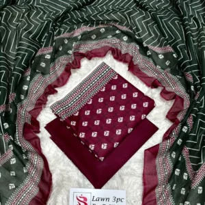 3 Piece Printed Mahroon Color Unstitched Suit
