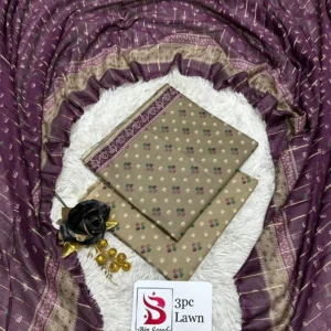 3 Piece Printed Pista Green Color Unstitched Suit