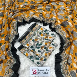 3 Piece Printed Cream Color Unstitched Suit