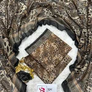 3 Piece Printed Cheeta Color Unstitched Suit