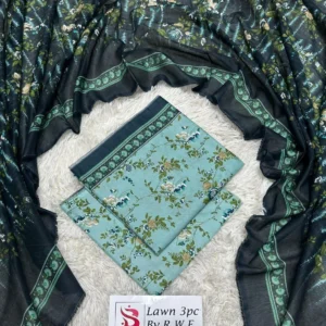 3 Piece Printed Sky blue Color Unstitched Suit