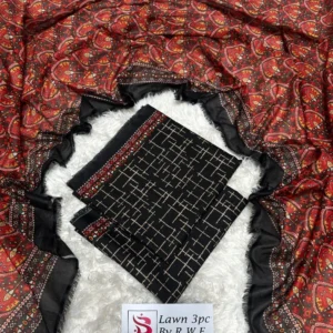 3 Piece Printed Black Color Unstitched Suit